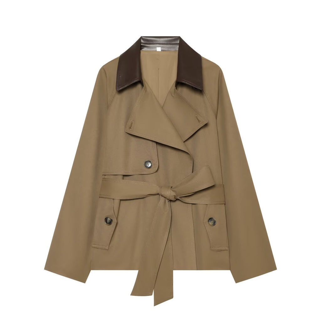 Pocket decoration contrasting collar windbreaker for women