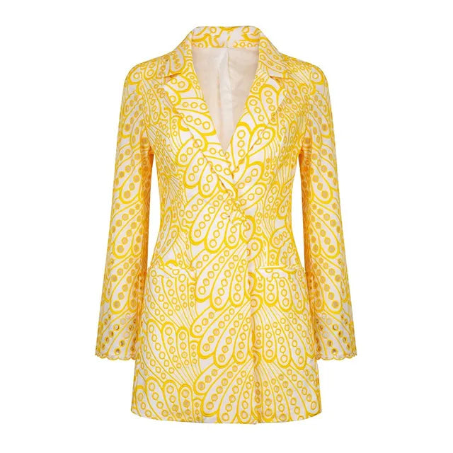 Embroidery Hollow Out Casual Blazer For Women Notched Collar Long Sleeve Patchwork Button Blazers Female Fashion