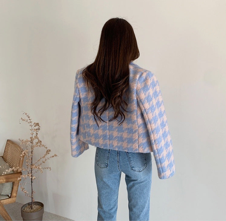 Plaid Blazer Jacket Women Autumn Winter Thick Warm Fashion Single Breasted Lapel Suit Jacket Ladies Casual Blazers Coat