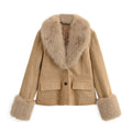 Style Women's Fashionable Detachable Fur Collar Suede Blazer