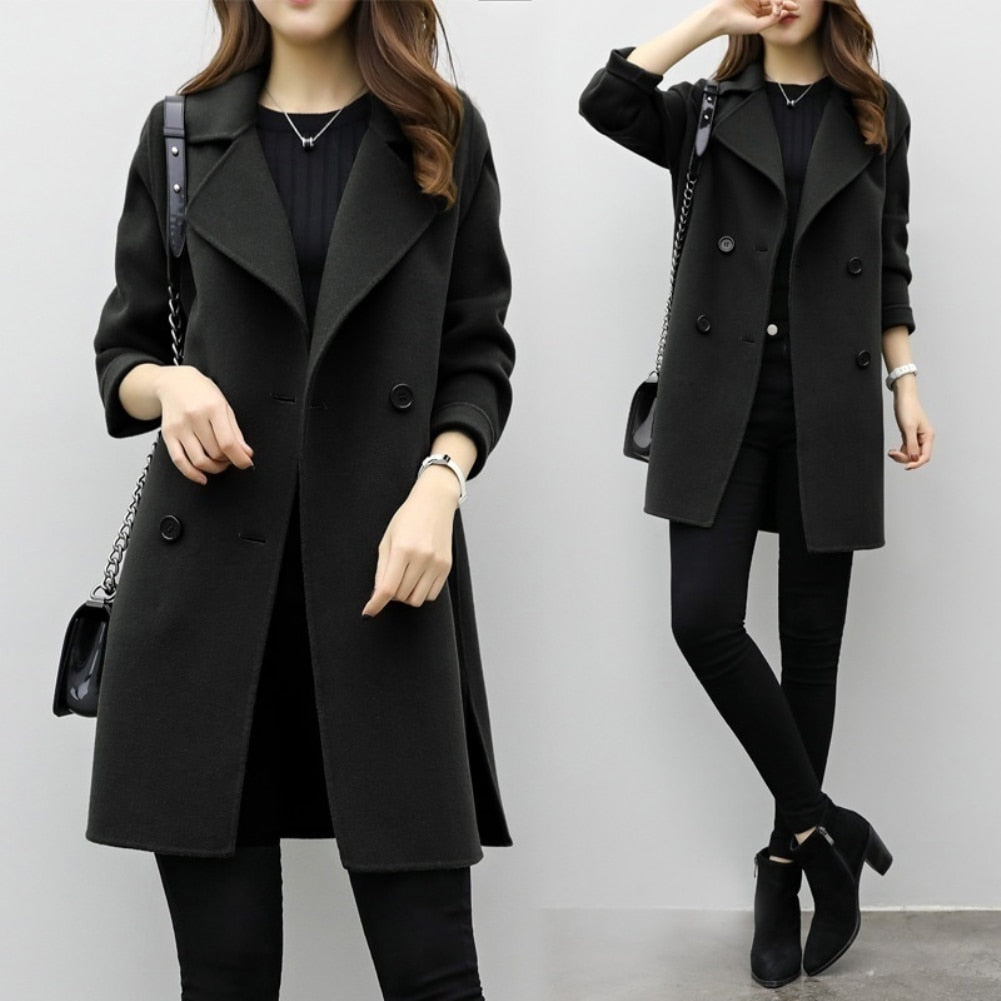 Two Breasted Ladies Long Sleeve Loose Suit Coat Jacket Women blazers Female Solid color long suit loose sliming jacket
