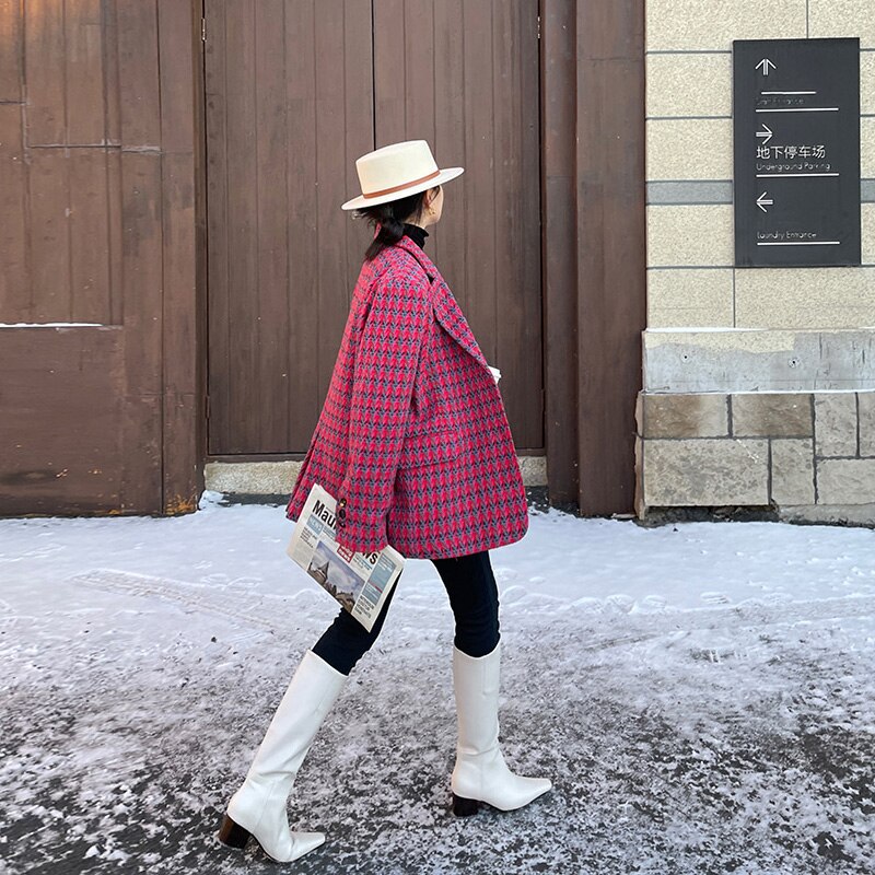 Tweed Suit Jackets Women Elegant Blazers Feminino Fashion Outer Clothing Winter Jacket Coat