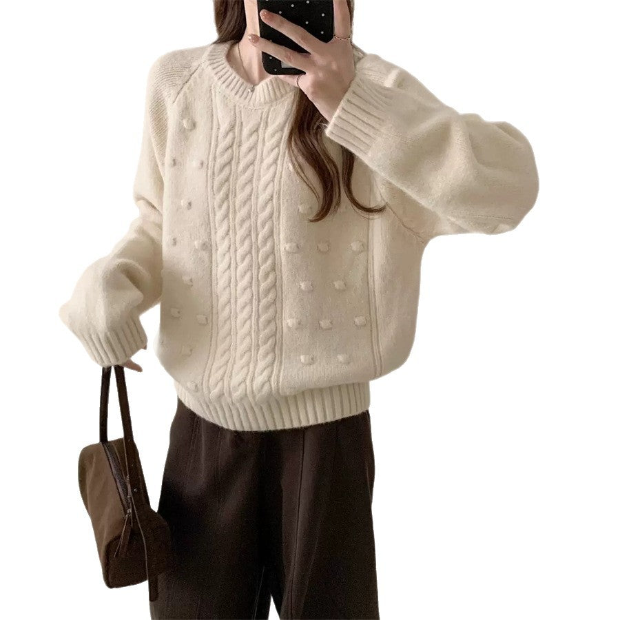 Women's Loose Round Neck Sweater – Korean Style Casual Knit Top