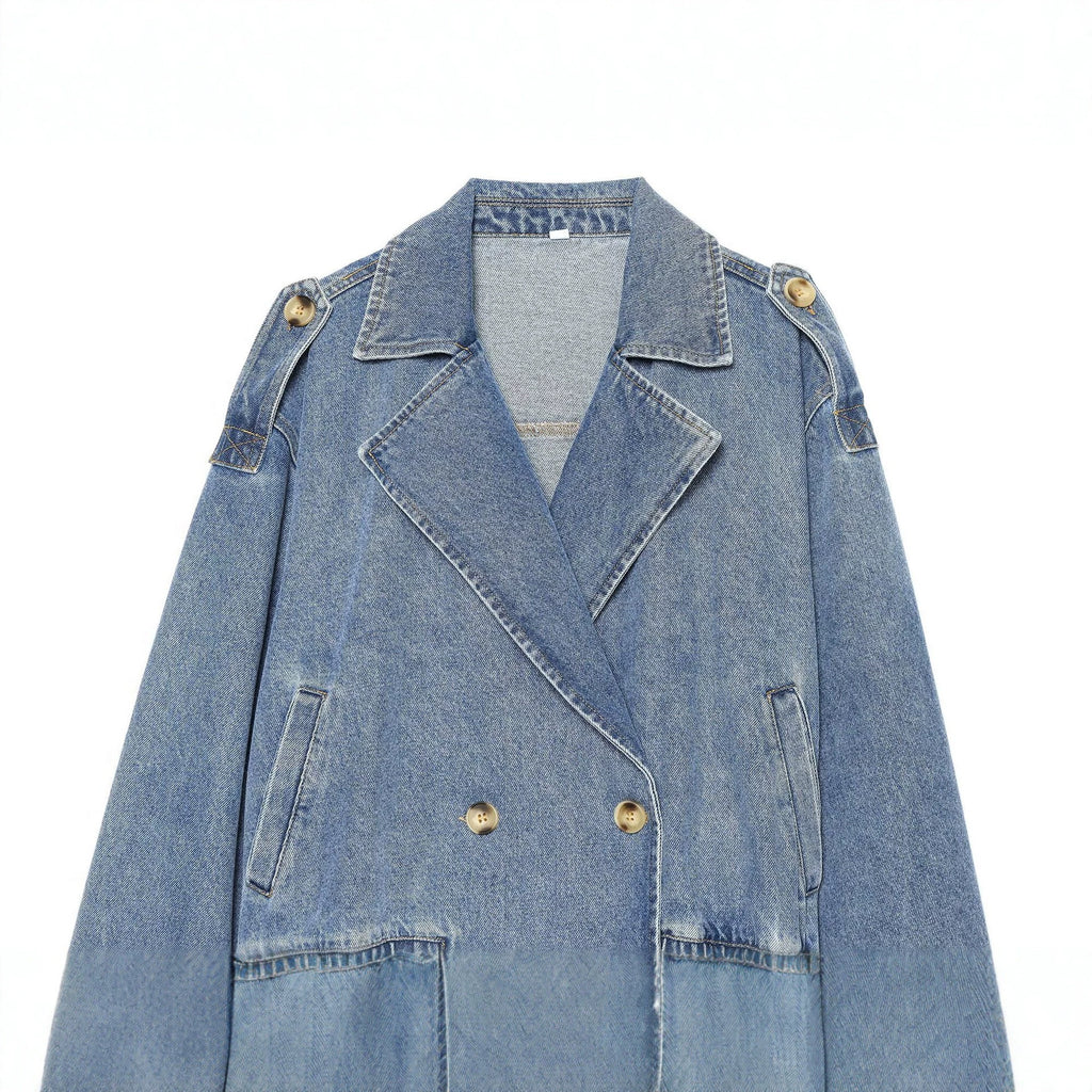 Loose shoulder strap double breasted denim jacket for women