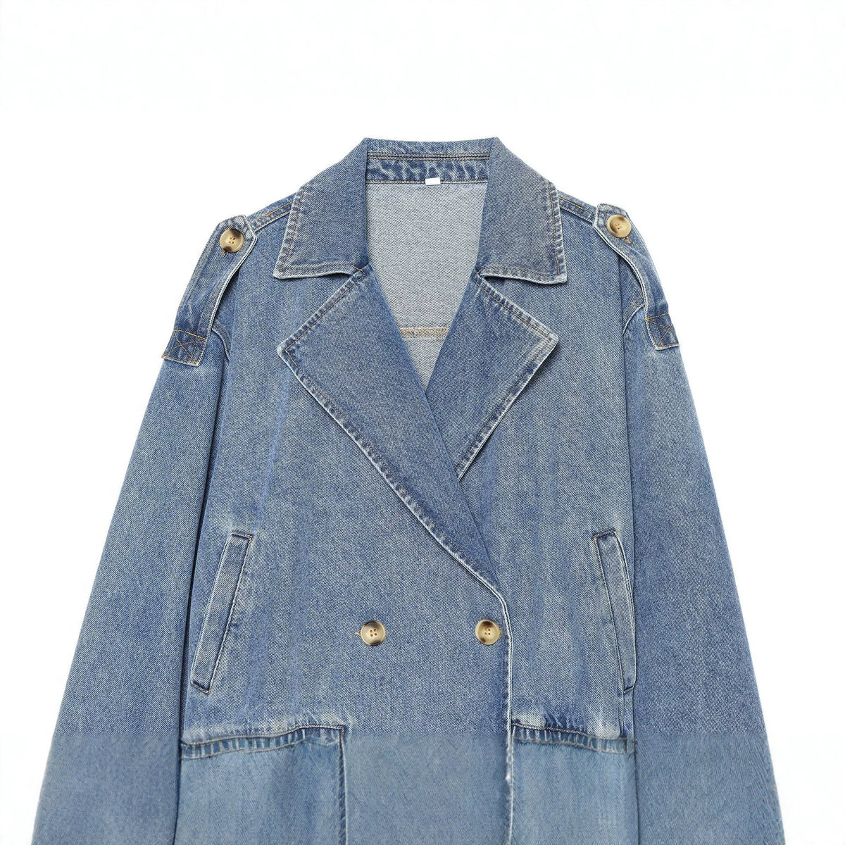 Loose shoulder strap double breasted denim jacket for women