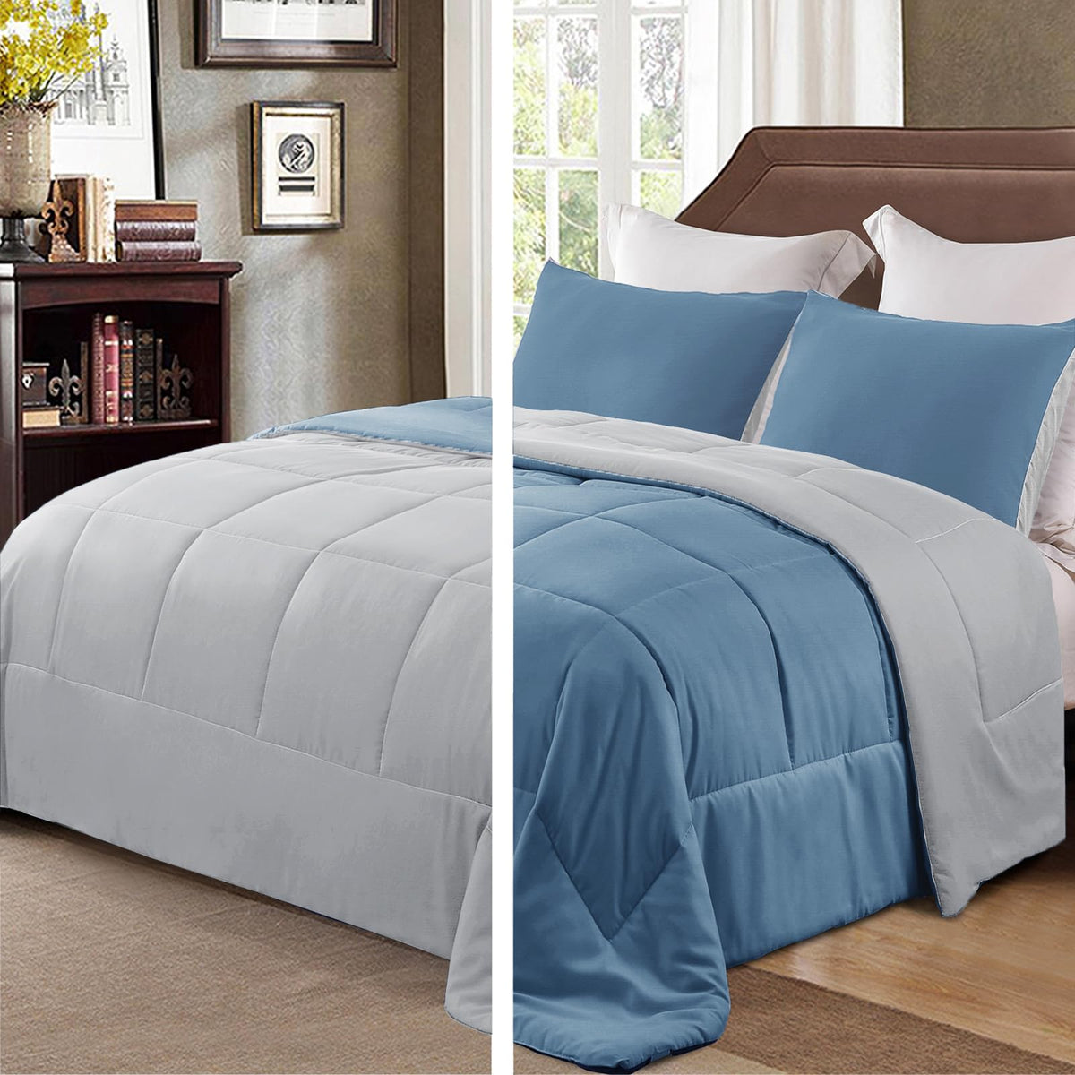 Reversible 3-Piece Comforter Set – King, Bluish Grey