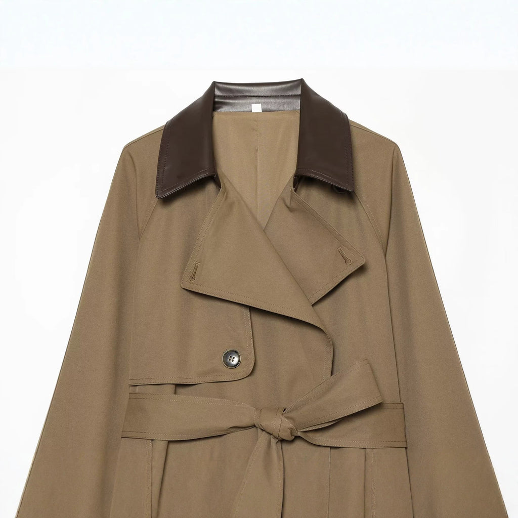 Pocket decoration contrasting collar windbreaker for women