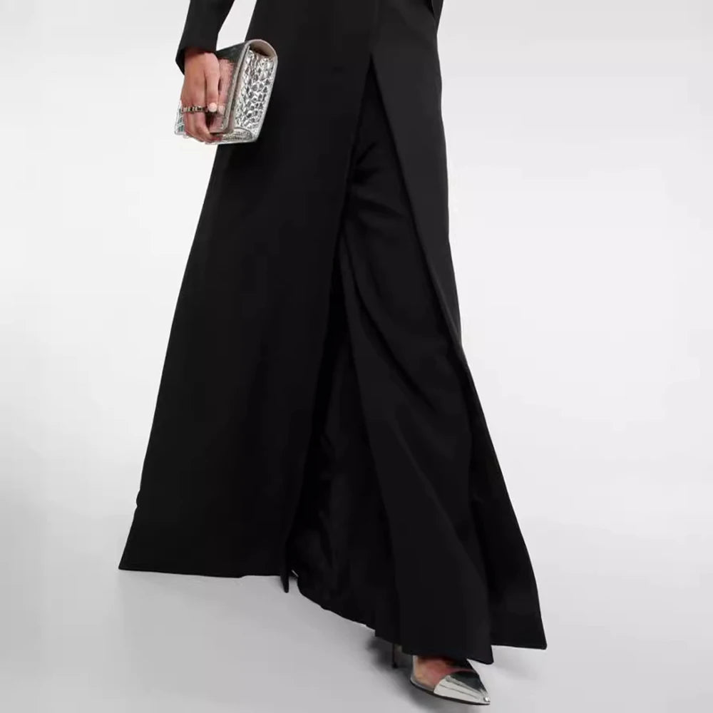 Minimalsit Solid Long Blazers For Women Notched Collar Long Sleeve Patchwork Button Temperament Coats Female New