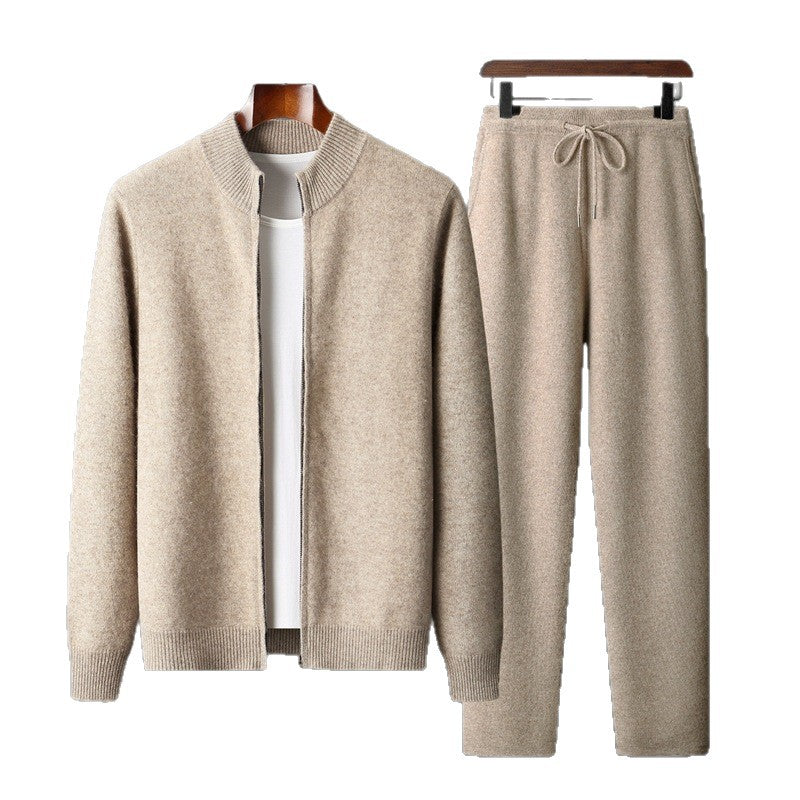 Men's 100% Australian Wool Suit Set – Stand Collar Jacket & Pants