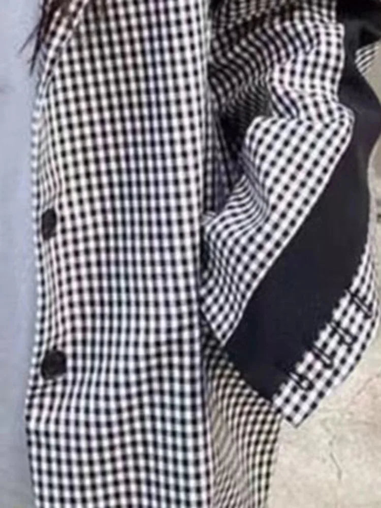 Korean Plaid Contrast Color Patchwork Suit Jackets High Quality Casual Outerwear Coat For Women  Spring Autumn