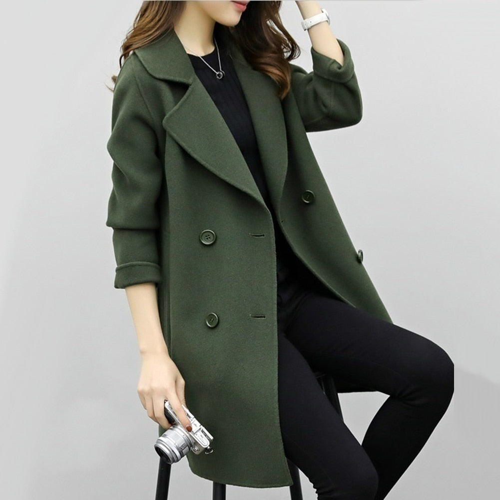Two Breasted Ladies Long Sleeve Loose Suit Coat Jacket Women blazers Female Solid color long suit loose sliming jacket