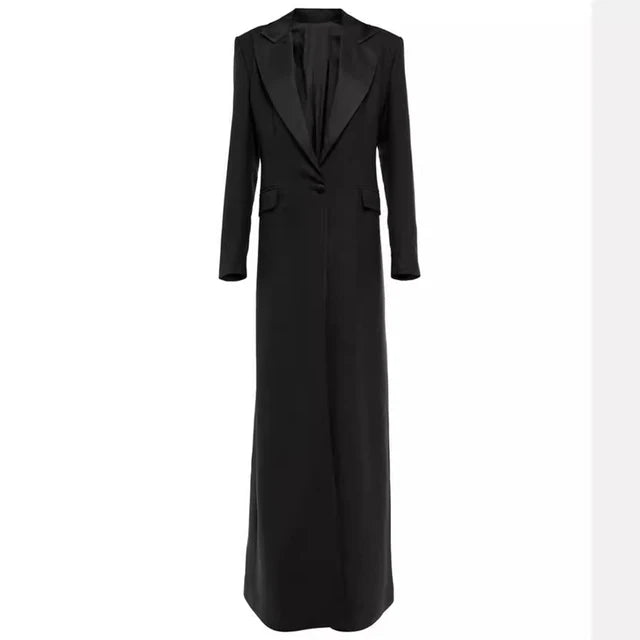 Minimalsit Solid Long Blazers For Women Notched Collar Long Sleeve Patchwork Button Temperament Coats Female New