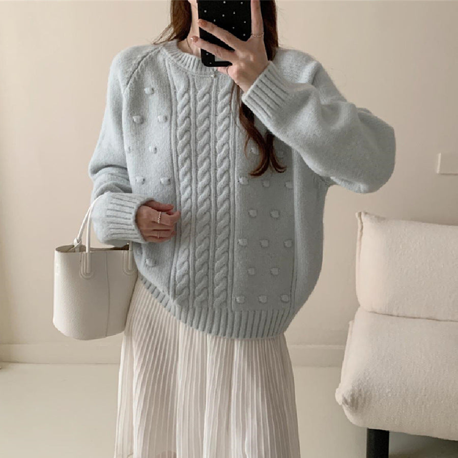 Women's Loose Round Neck Sweater – Korean Style Casual Knit Top