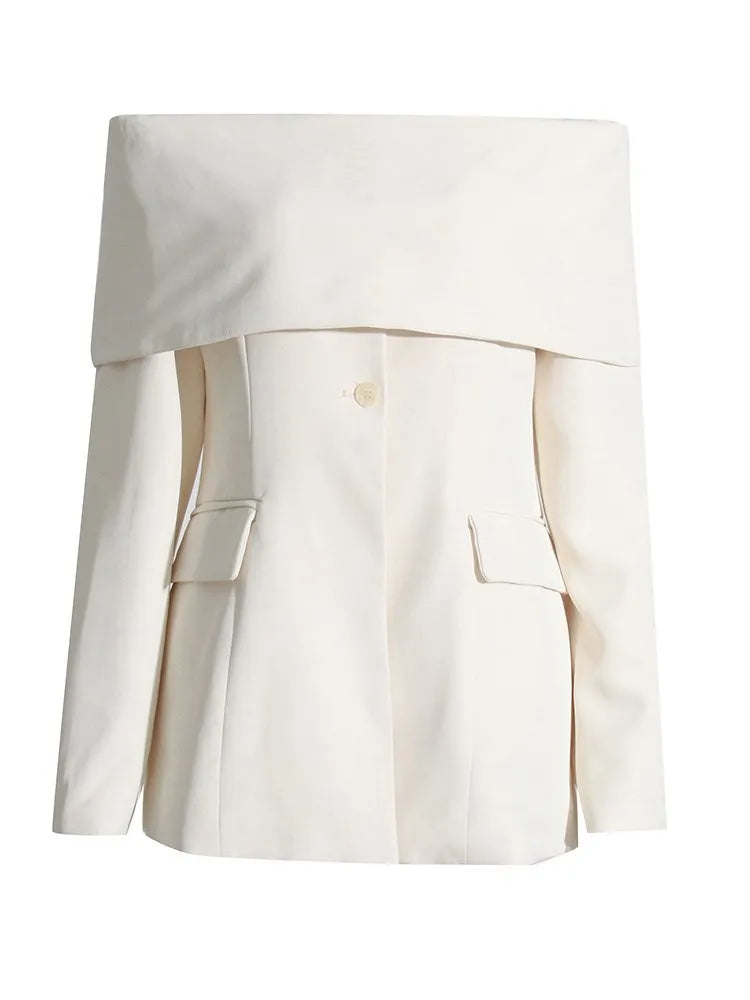 Solid Off Shoulder Blazer For Women Slash Neck Long Sleeve Patchwork Button Slimming Blazers Female Fashion Style