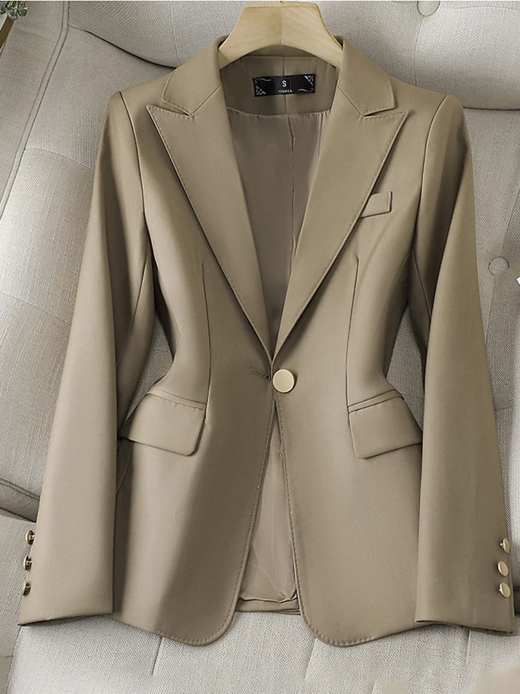 Women's Clothing Office Lady Long Sleeve Blazer Jacket For Women Fashion Suits Coats Female Autumn Brown Tops