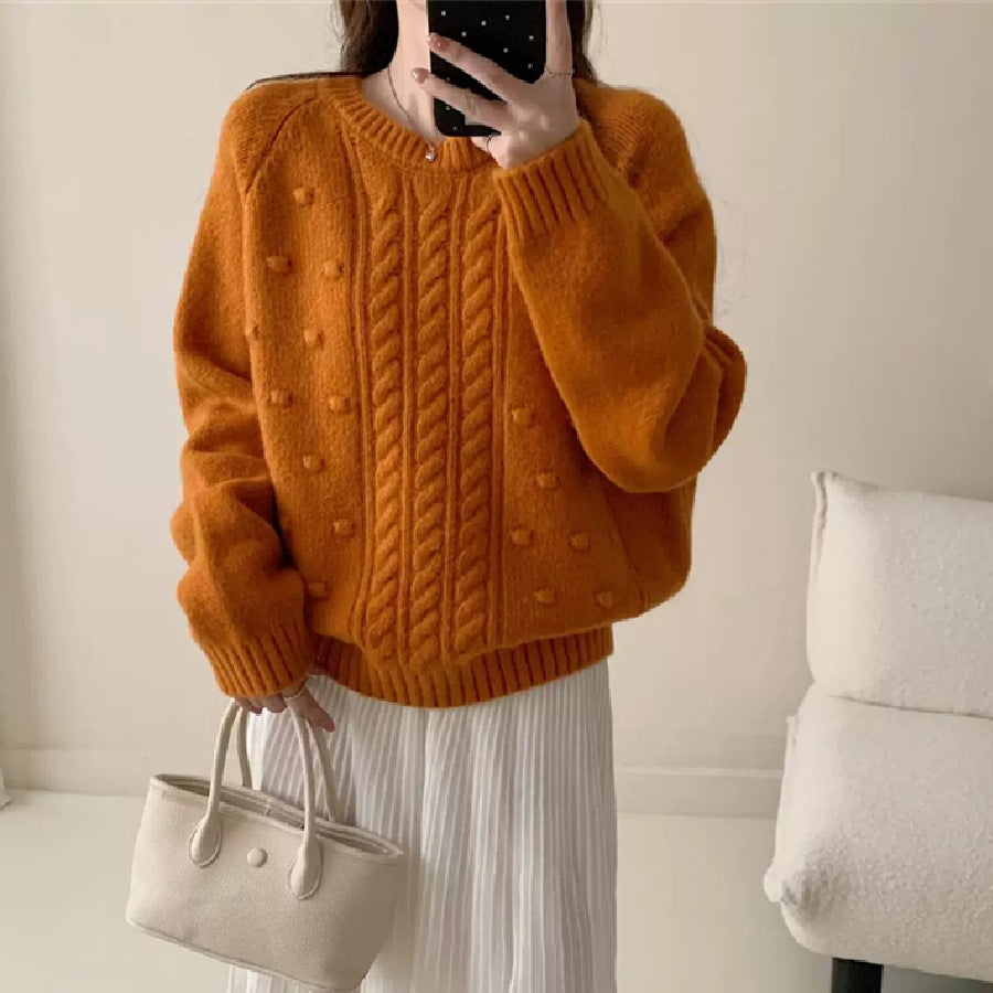 Women's Loose Round Neck Sweater – Korean Style Casual Knit Top