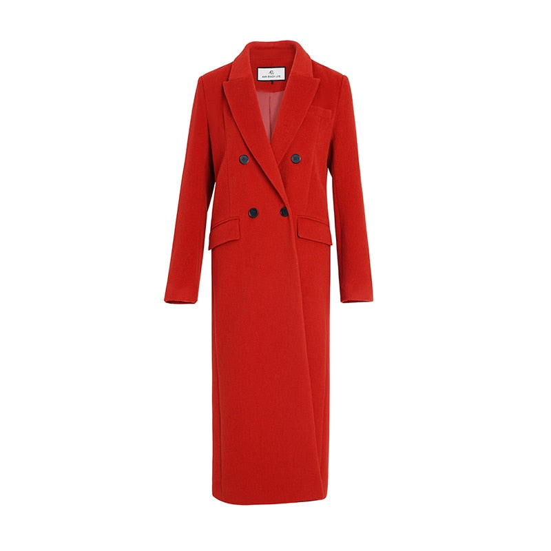 Red Double Breasted Vintage Woolen Coat