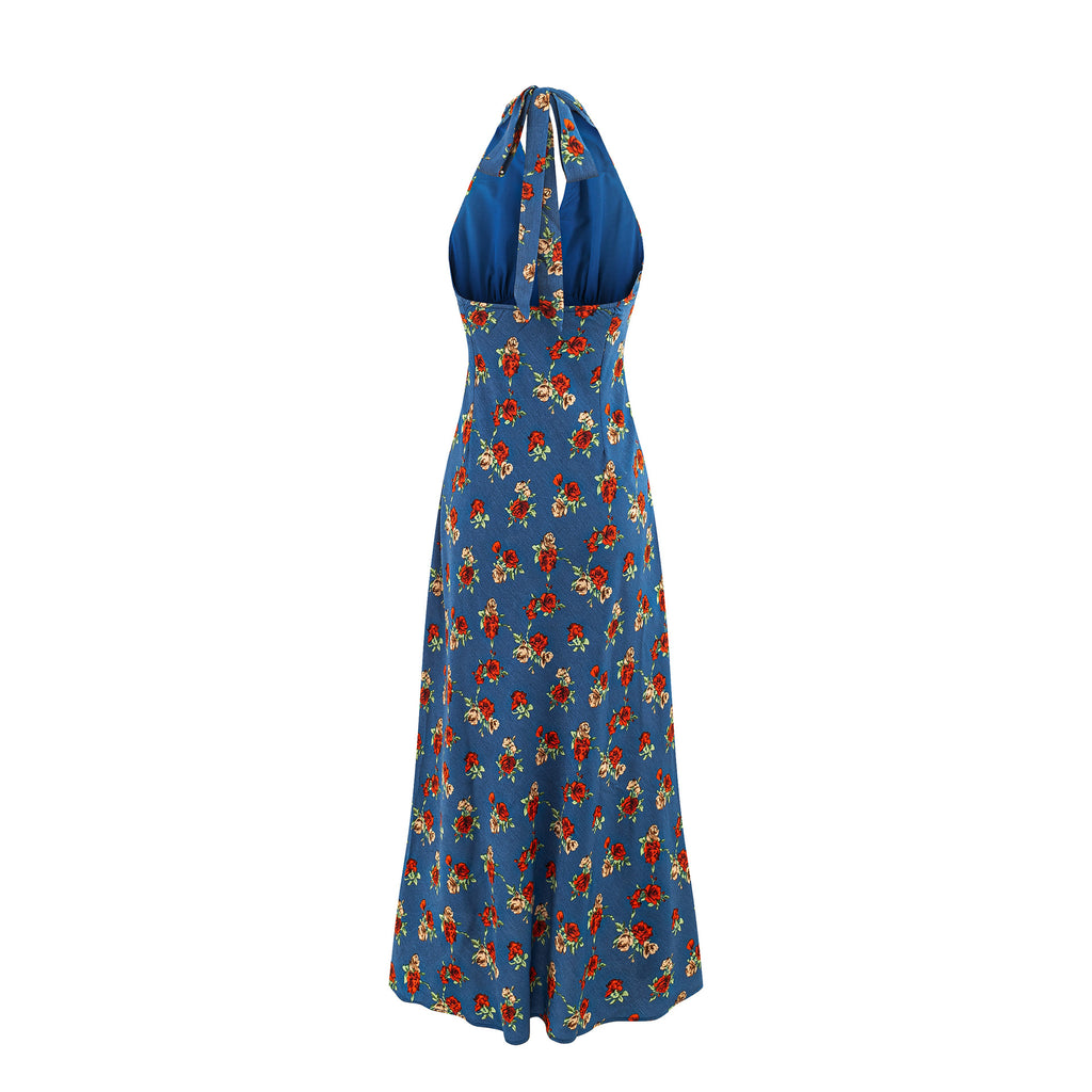 Hanging neck floral dress for women