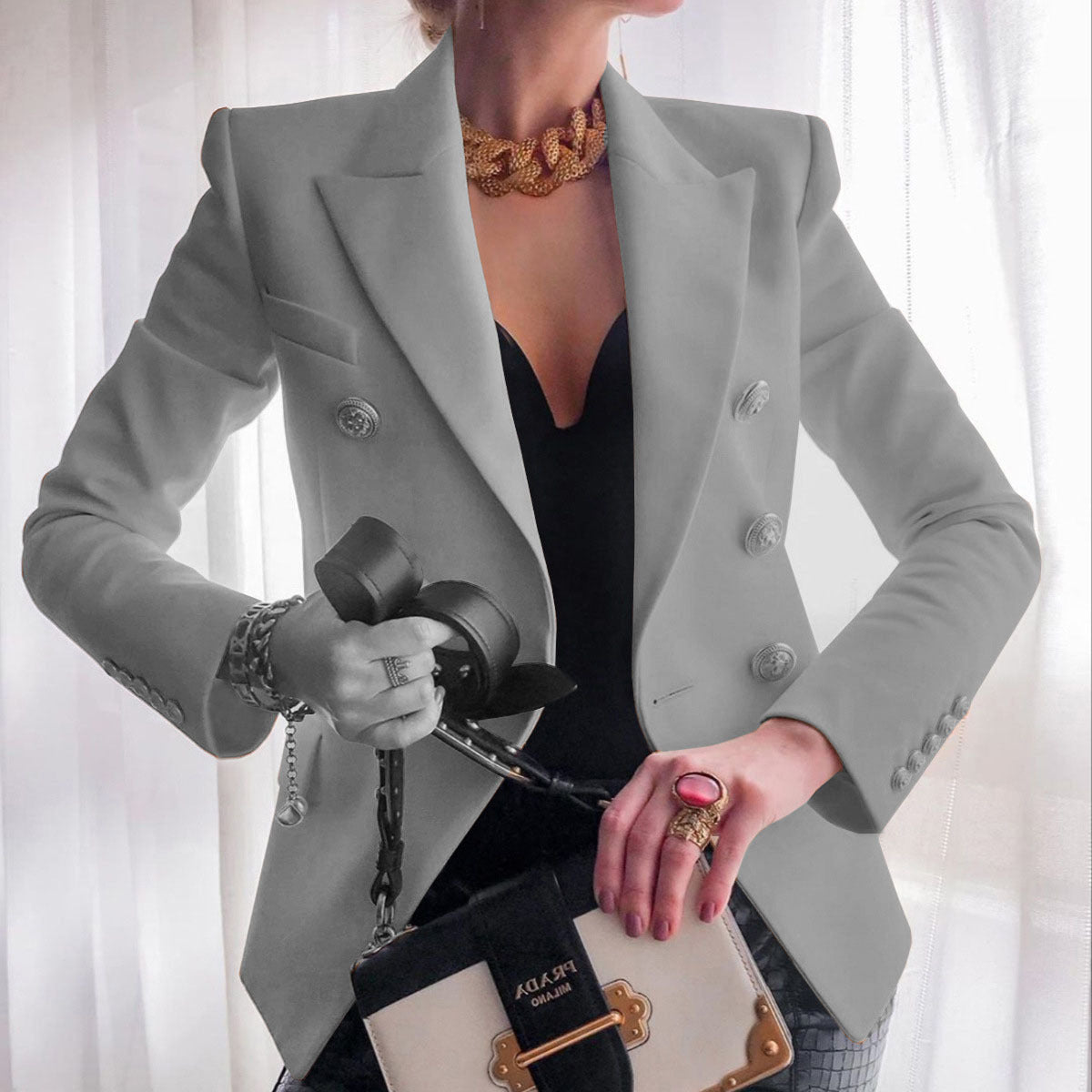 Solid Color Cropped Blazer – Women's