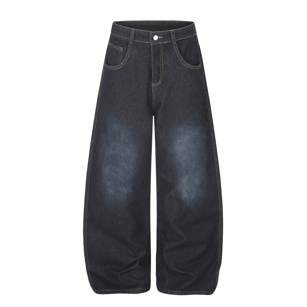 Vibe Washed Patchwork Print High Waist Loose Drape Wide Leg Jeans