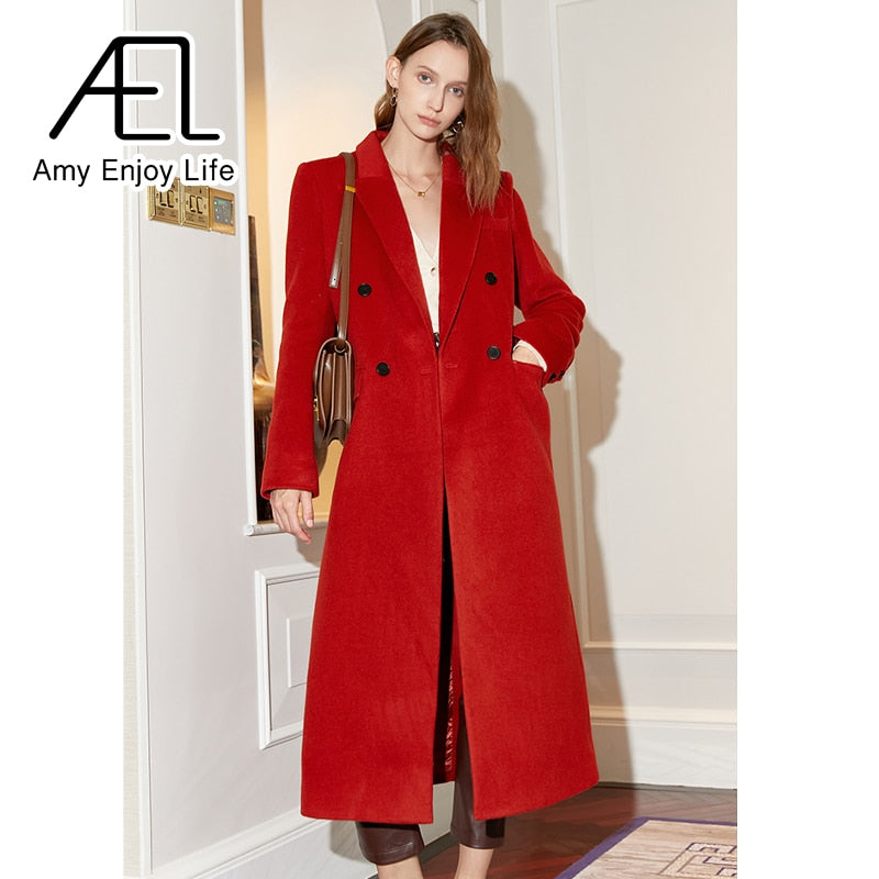 Red Double Breasted Vintage Woolen Coat