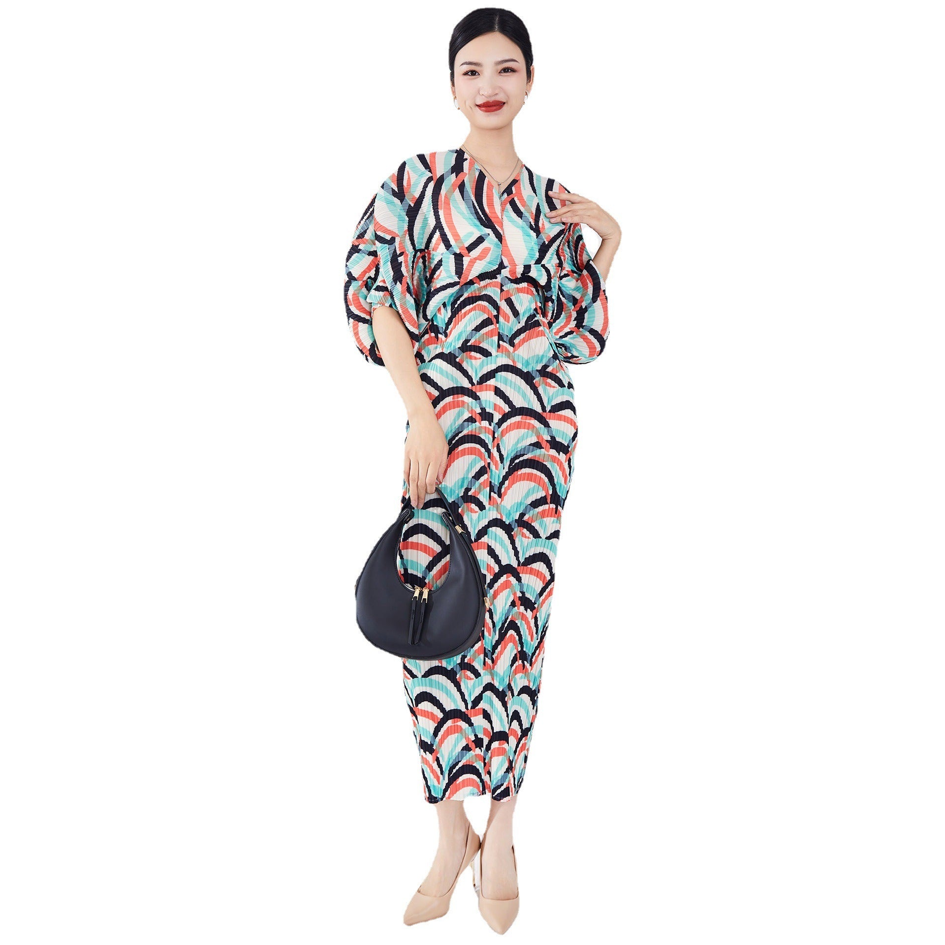 Women's V-Neck Batwing Sleeve Evening Dress