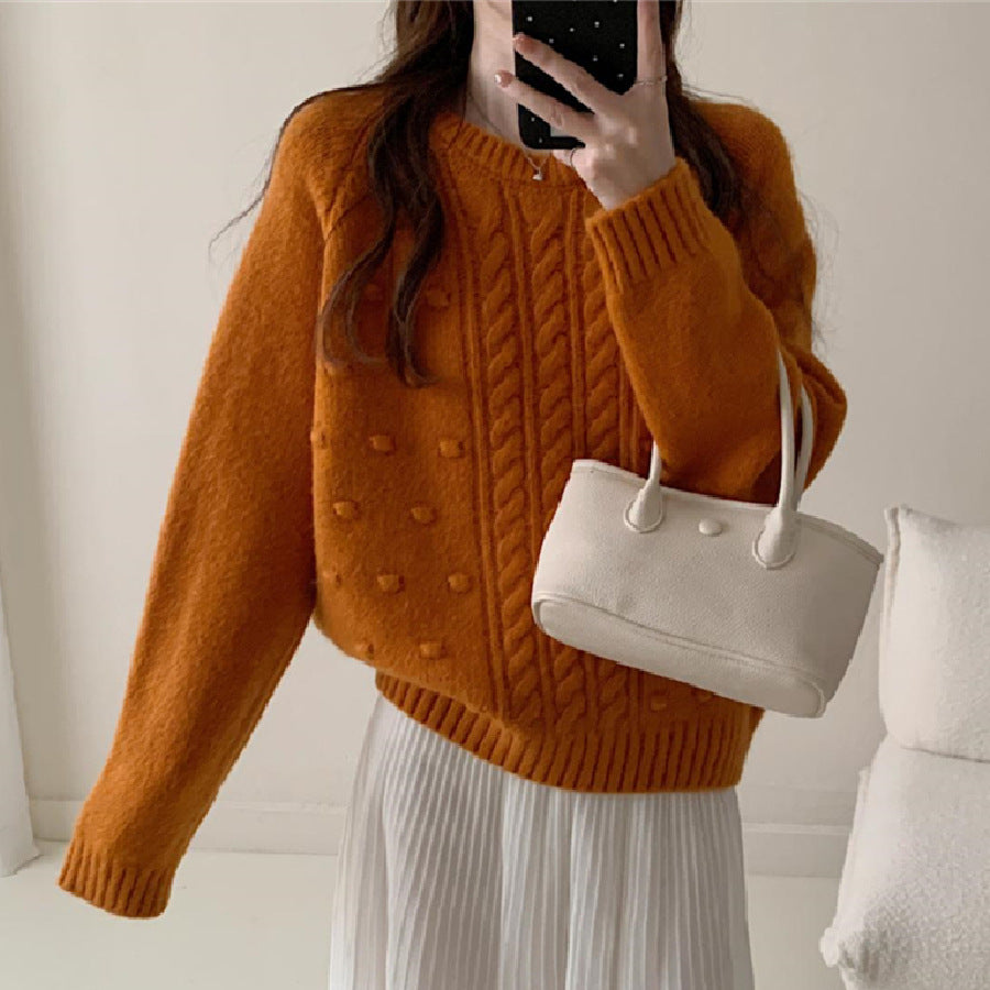 Women's Loose Round Neck Sweater – Korean Style Casual Knit Top