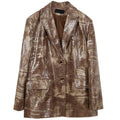 Women Big Size Pu Leather Brown Blazer New Lapel Long Sleeve Loose Fit Jacket Fashion Spring Autumn