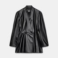 Double row two button waist suit leather jacket for women