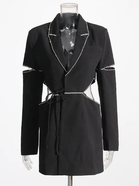 Temperament Patchwork Patchwork Diamonds Blazers For Women Notched Collar Long Sleeve Slim Blazer Female Fashion
