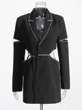 Temperament Patchwork Patchwork Diamonds Blazers For Women Notched Collar Long Sleeve Slim Blazer Female Fashion