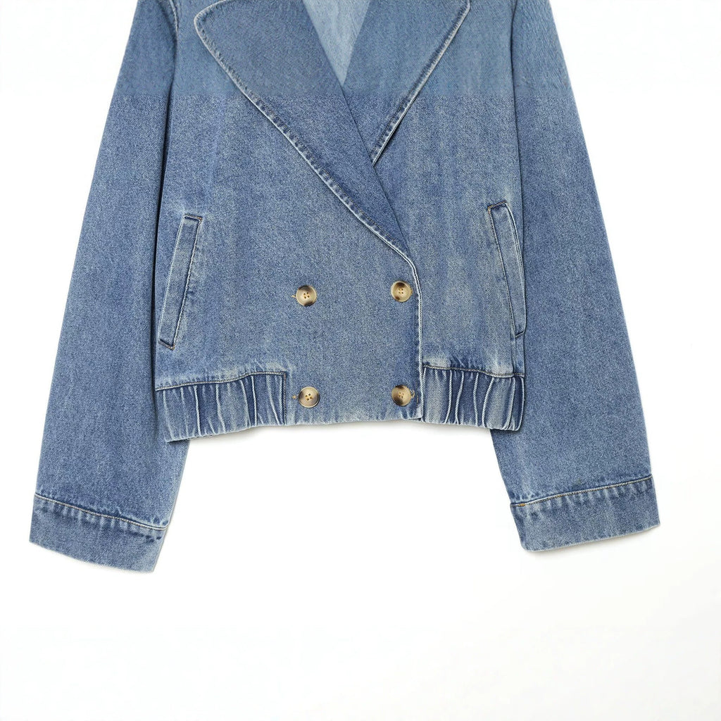 Loose shoulder strap double breasted denim jacket for women