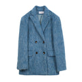 High Quality Women Elegant Blue Blazers New Fashion Ladies Vintage Loose Jackets Casual Female Streetwear Suits