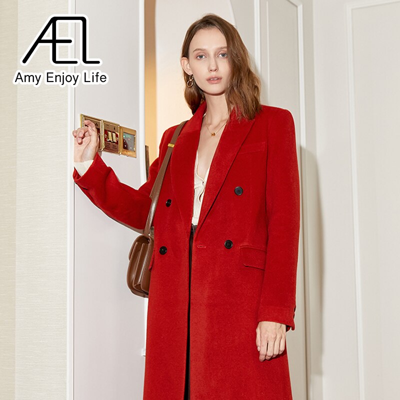Red Double Breasted Vintage Woolen Coat