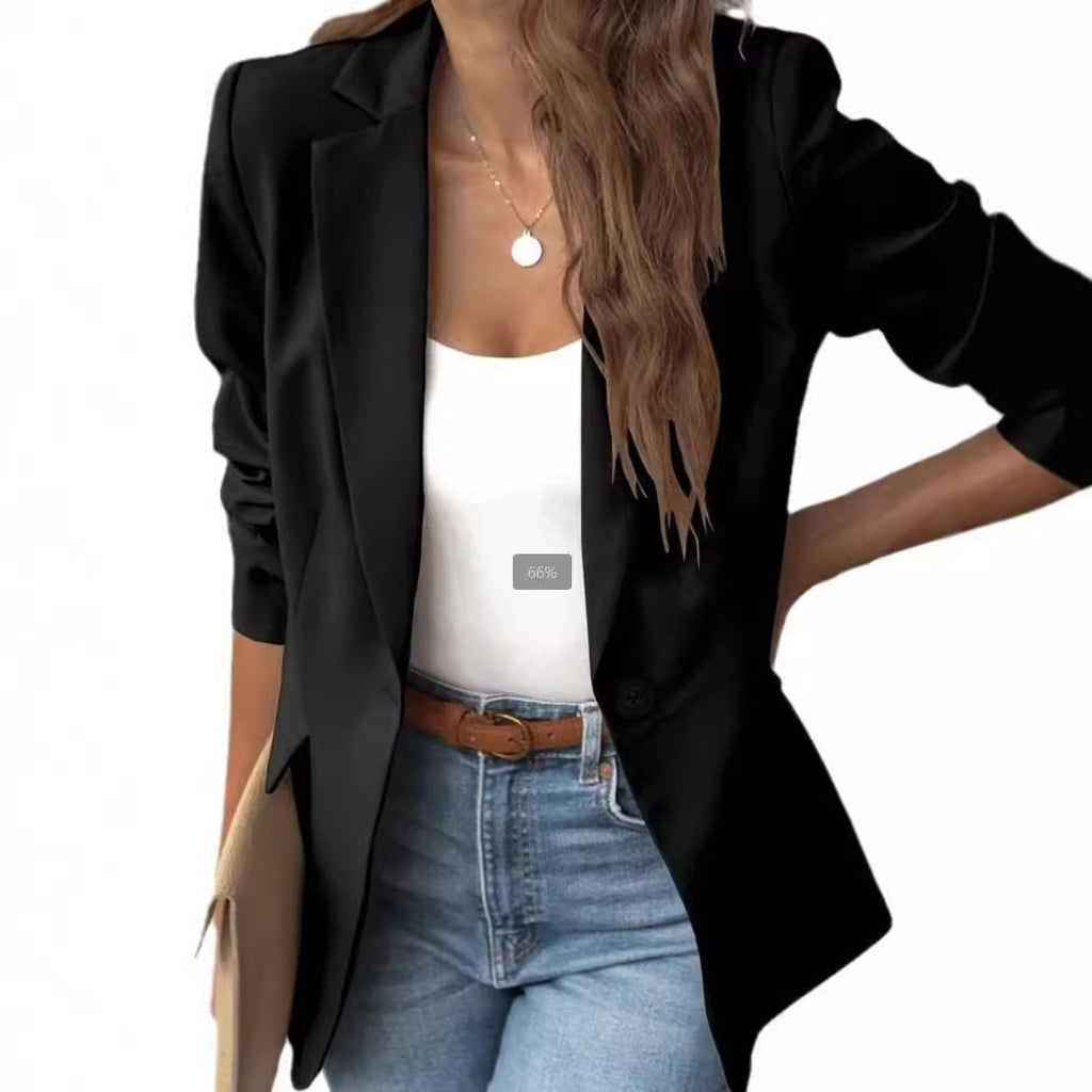 Fashionable  Solid Color Long Sleeve Single Button Blazer Jacket for Women