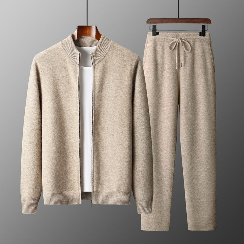 Men's 100% Australian Wool Suit Set – Stand Collar Jacket & Pants