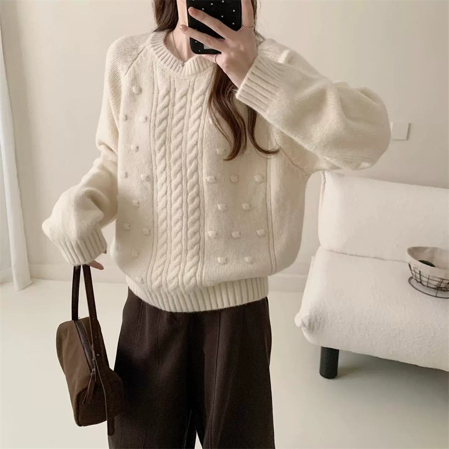 Women's Loose Round Neck Sweater – Korean Style Casual Knit Top
