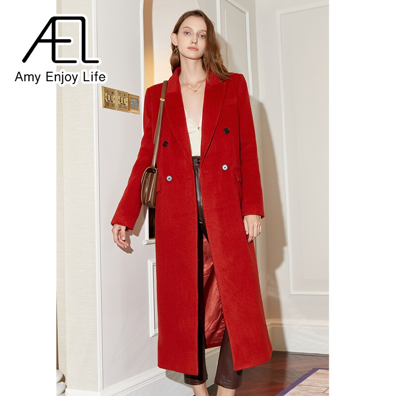 Red Double Breasted Vintage Woolen Coat