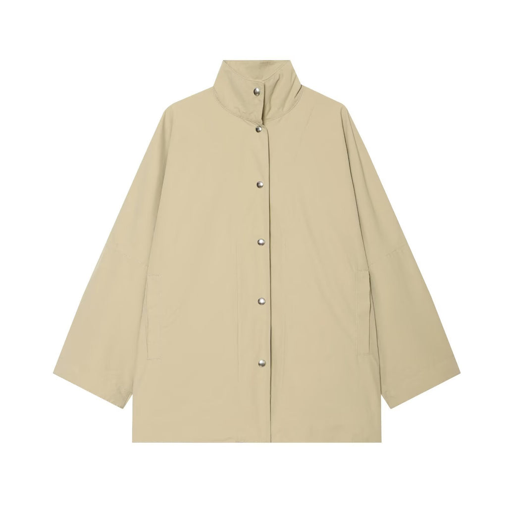 Buckle decoration stand collar jacket for women