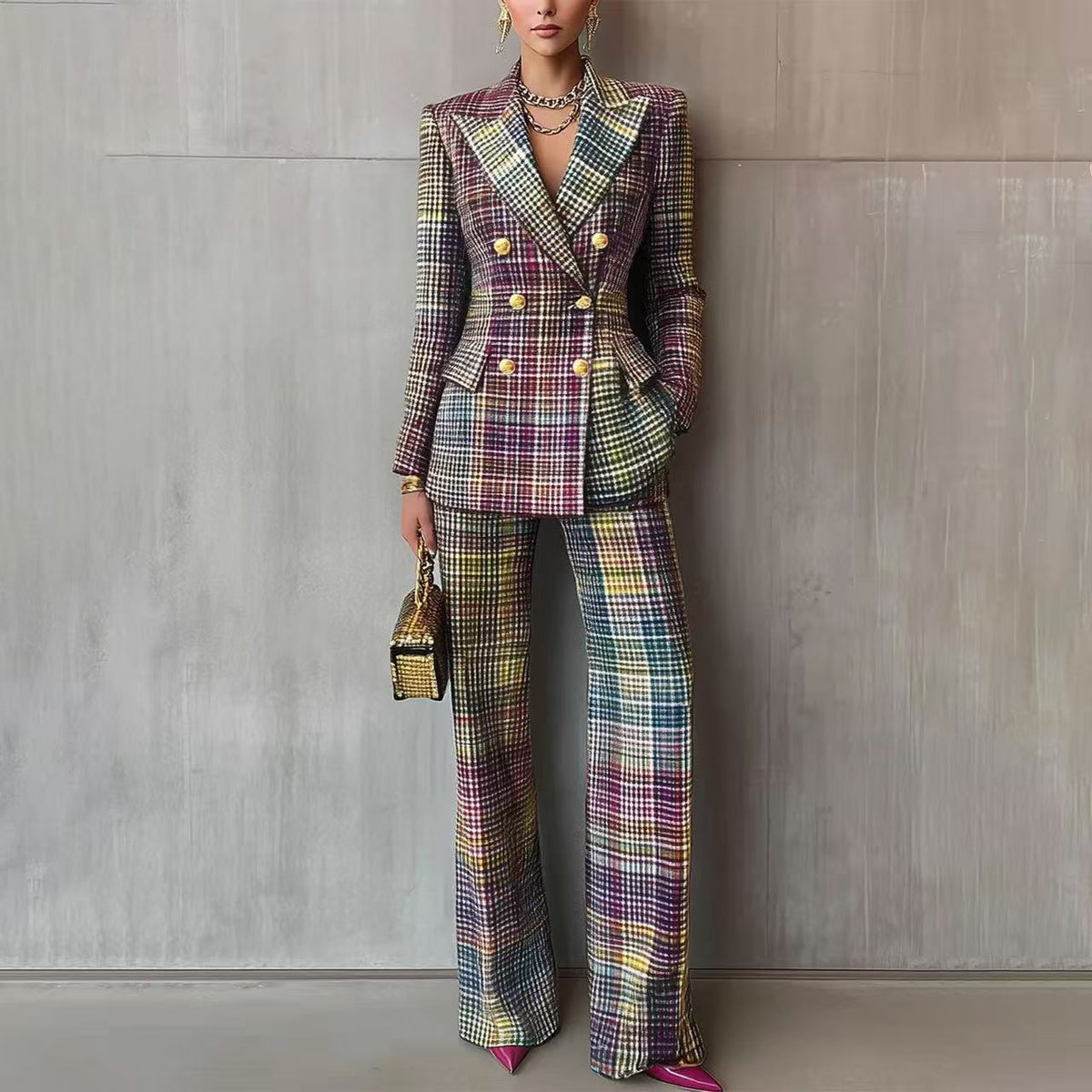 Fashionable  Style Plaid Blazer Jacket