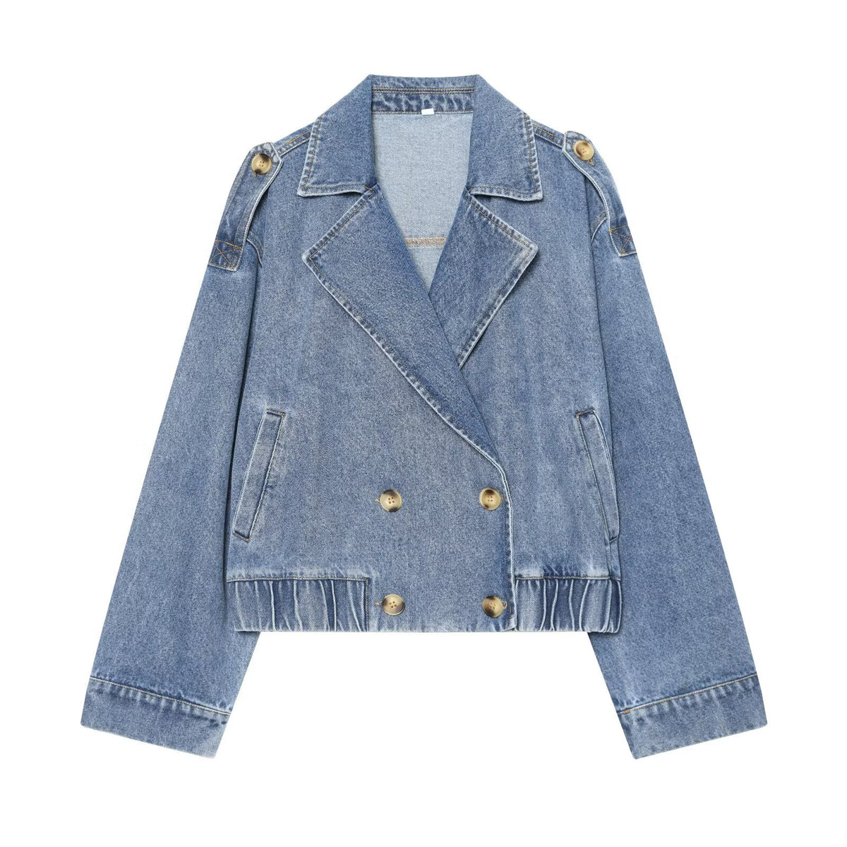Loose shoulder strap double breasted denim jacket for women