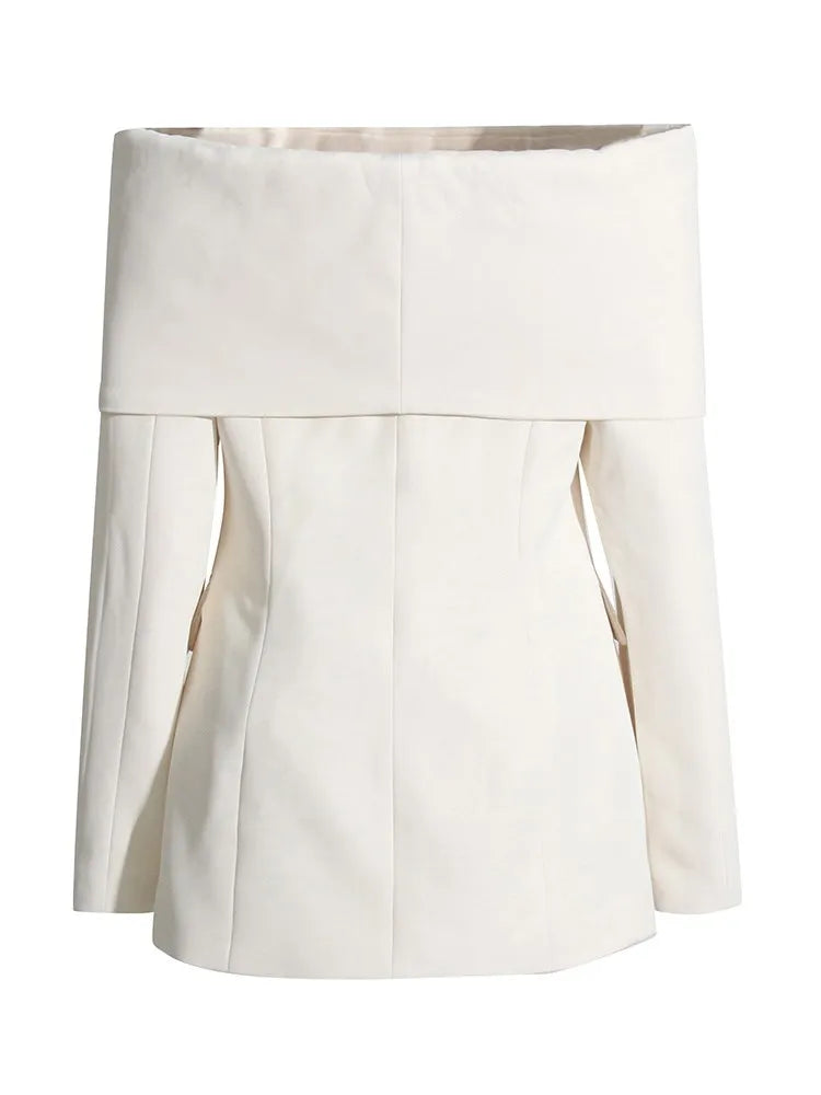 Solid Off Shoulder Blazer For Women Slash Neck Long Sleeve Patchwork Button Slimming Blazers Female Fashion Style
