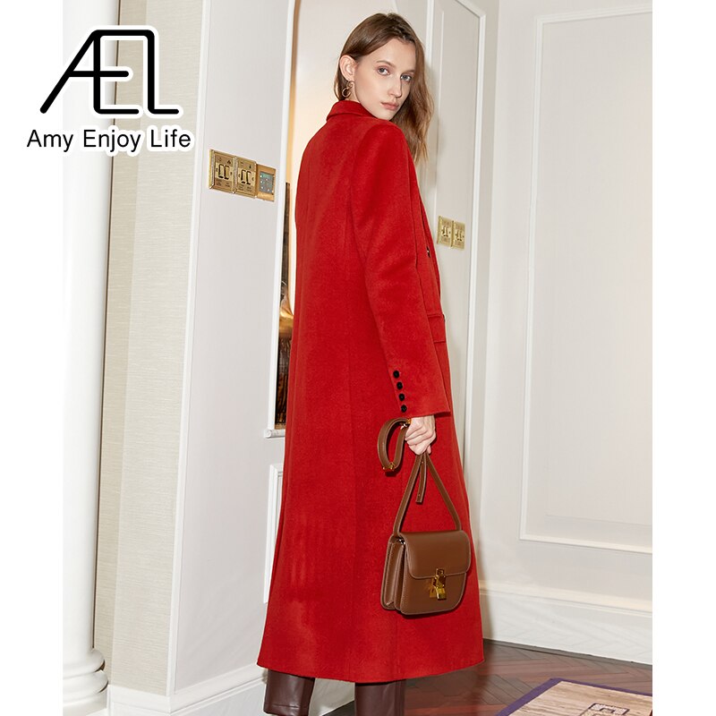 Red Double Breasted Vintage Woolen Coat