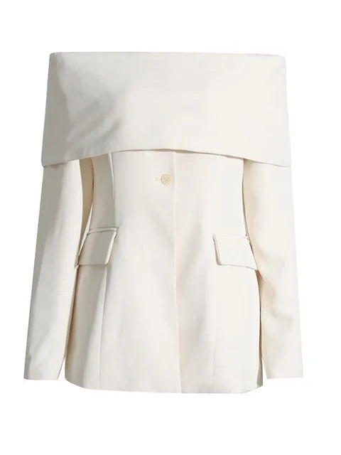 Solid Off Shoulder Blazer For Women Slash Neck Long Sleeve Patchwork Button Slimming Blazers Female Fashion Style