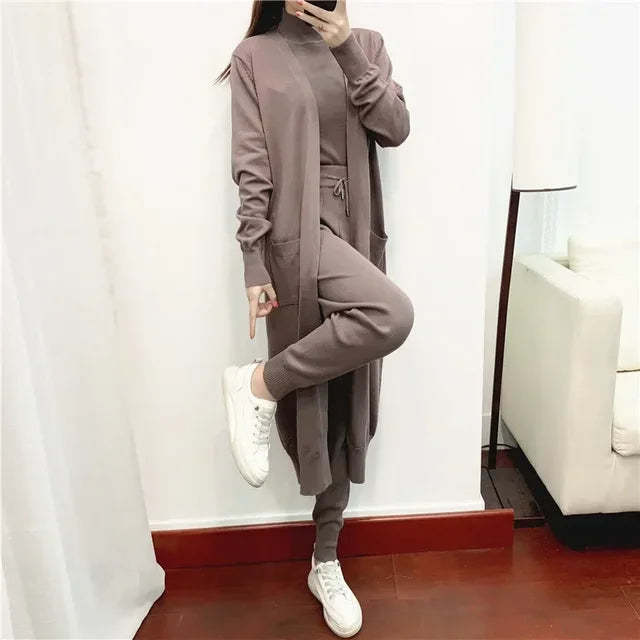 3 Piece Sets Women's Outfits Autumn Casual Solid Knit Suit Cardigan Vest Pants Sets Matching Sets Korean Fashion Women's Clothing