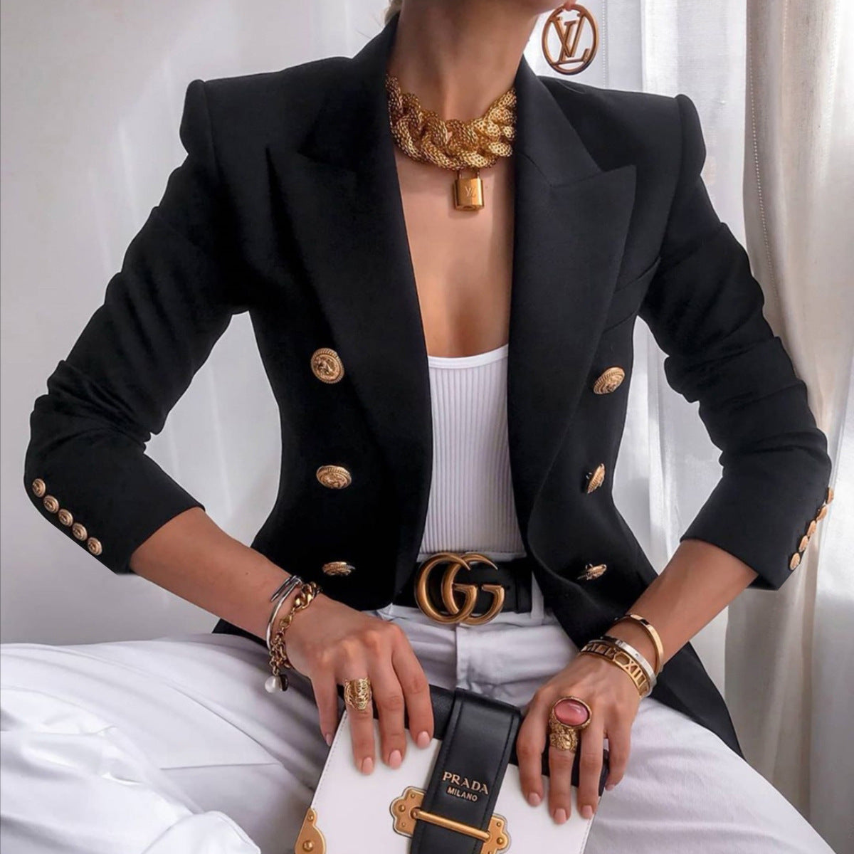 Solid Color Cropped Blazer – Women's