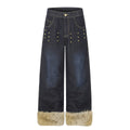 High Street Wide Leg Denim Jeans with Embroidery and Raw Hem