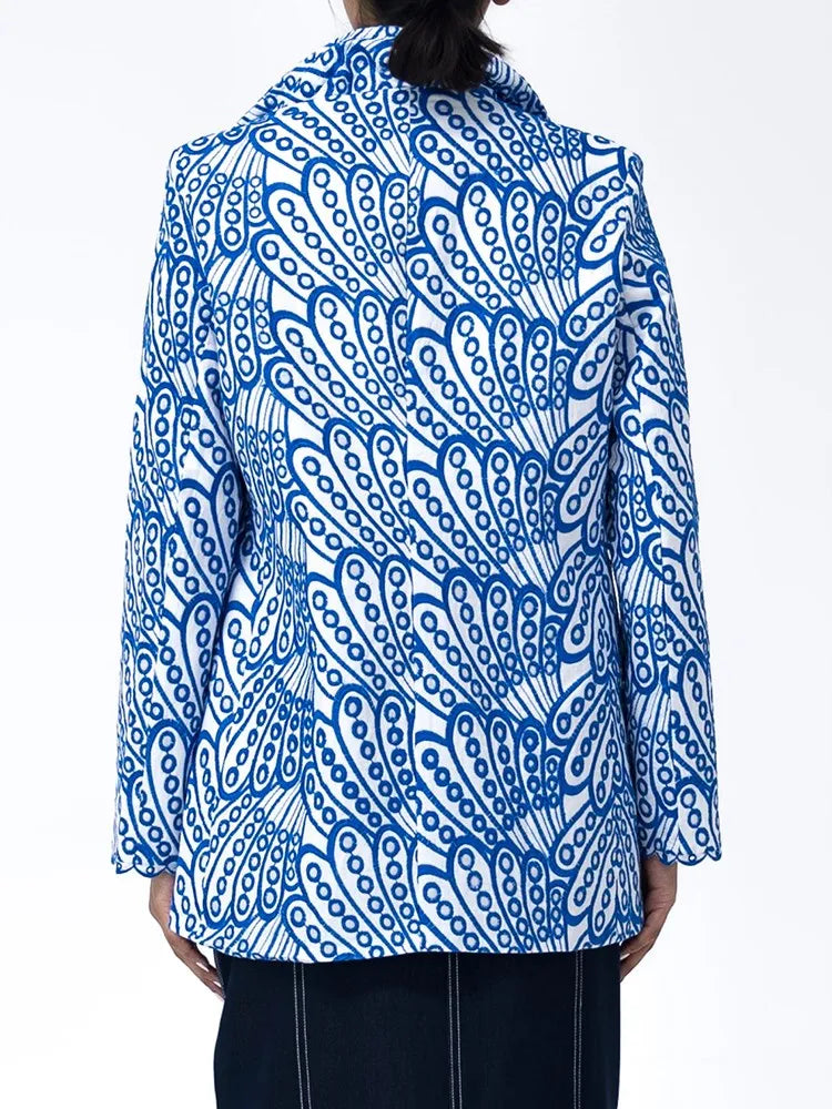 Embroidery Hollow Out Casual Blazer For Women Notched Collar Long Sleeve Patchwork Button Blazers Female Fashion