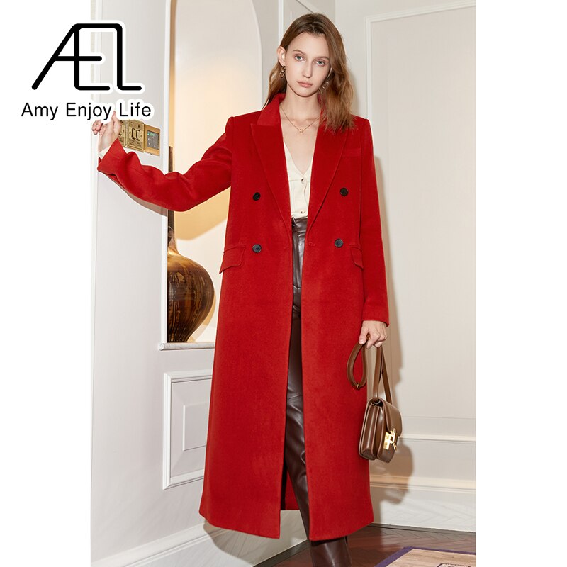 Red Double Breasted Vintage Woolen Coat
