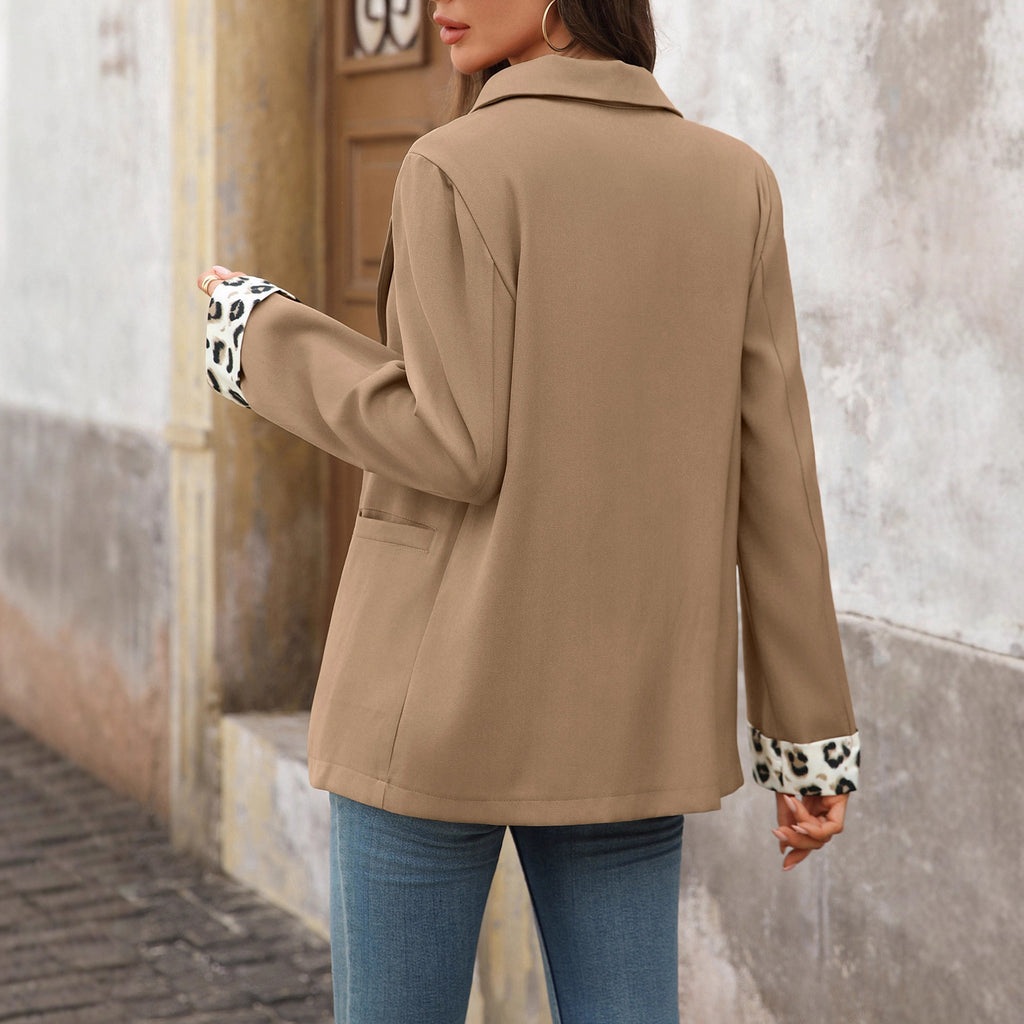Vintage Leopard Print Splicing Commuter Blazer for Women
